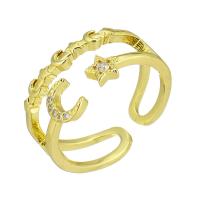 Mässing Cuff finger ring, guldfärg pläterade, Justerbar & micro bana cubic zirconia, 10PC/Lot, Säljs av Lot