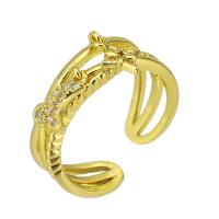 cobre Cuff Ring Finger, cromado de cor dourada, Ajustável & micro pavimento em zircônia cúbica, tamanho:7, 10PCs/Lot, vendido por Lot