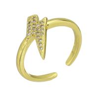 Mässing Cuff finger ring, guldfärg pläterade, Justerbar & micro bana cubic zirconia, Storlek:7, 10PC/Lot, Säljs av Lot