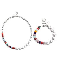 Plast pärlhalsband, Titan Stål, med ABS plast pärla & Glass Seed Beads, polerad, för kvinna, flerfärgad, Säljs av PC