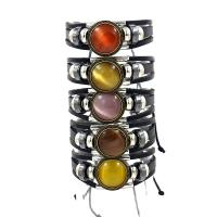 Cats Eye Bracelets, PU Leather, with Tibetan Style bead & Cats Eye, polished, Adjustable & Unisex, more colors for choice, Length:Approx 7.08 Inch, Sold By PC