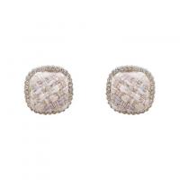 Brass Stud Earring, with Cloth, real gold plated, for woman & with rhinestone, more colors for choice, 20x20mm, Sold By Pair