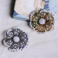Zinc Alloy Brooches with Plastic Pearl Flower plated vintage & for woman nickel lead & cadmium free Sold By PC