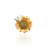 Cubic Zirconia Brooch Brass Sunflower micro pave cubic zirconia & for woman & enamel golden nickel lead & cadmium free 28mm Sold By PC
