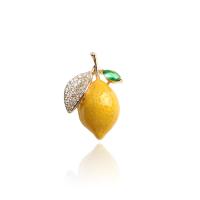 Cubic Zirconia Brooch, Brass, Lemon, gold color plated, Unisex & micro pave cubic zirconia & enamel, nickel, lead & cadmium free, 25x17mm, Sold By PC