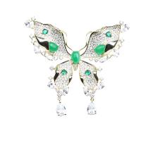 Cubic Zirconia Brooch, Brass, with Jade, Butterfly, gold color plated, micro pave cubic zirconia & for woman, nickel, lead & cadmium free, 65x63mm, Sold By PC