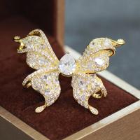 Cubic Zirconia Brooch Brass Butterfly gold color plated micro pave cubic zirconia & for woman nickel lead & cadmium free Sold By PC