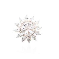Cubic Zirconia Brooch Brass Flower plated micro pave cubic zirconia & for woman nickel lead & cadmium free 27mm Sold By PC