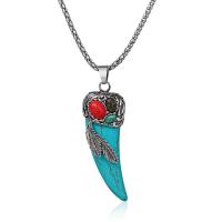 Ожерелья из бирюзы, цинковый сплав, с бирюза, плакированный цветом под старое серебро, Мужский, не содержит никель, свинец, 58mm, длина:22 дюймовый, продается PC