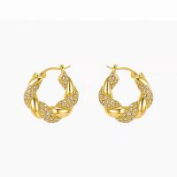 Brass Hoop Earring, plated, for woman & with rhinestone, more colors for choice, nickel, lead & cadmium free, 25mm, Sold By Pair