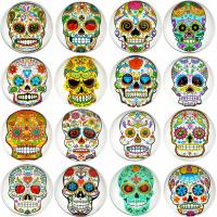 Glass Fridge Magnet, with Resin, Round, Halloween Design & time gem jewelry & with skull pattern, more colors for choice, 30x30mm, 10PCs/Bag, Sold By Bag