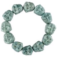 Jadite Armbånd, Buddha, Carved, Unisex, grøn, 16x16.50mm, Længde Ca. 7.5 inch, Solgt af PC