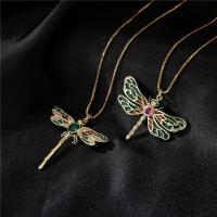 Cubic Zircon Micro Pave Brass Necklace, Dragonfly, real gold plated, fashion jewelry & different styles for choice & micro pave cubic zirconia & for woman & enamel, multi-colored, Length:45 cm, Sold By PC