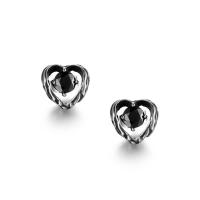 Boucle d'oreille Acier Titane, coeur, Placage de couleur argentée, bijoux de mode & pavé de micro zircon & noircir, argent, 11.30x10.80mm, Vendu par PC