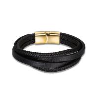 PU Leather Bracelet with Titanium Steel fashion jewelry & multilayer black 1.4cm 2.9cm Sold By PC