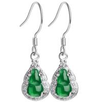 Jadeite Drop Earring, with 925 Sterling Silver, sterling silver earring hook, Calabash, silver color plated, green, 8x28x5mm, Sold By Pair