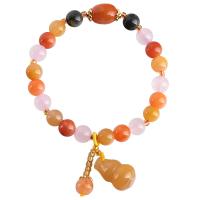Lighter Imperial Jade Bracelet, with Gemstone & Brass, gold color plated, mixed colors, Length:Approx 6.3 Inch, Sold By PC