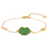 Hetian Jade Bracelet, with 925 Sterling Silver, sterling silver lobster clasp, with 0.79Inch extender chain, Ruyi, gold color plated, green, 12x9mm, Length:Approx 7.09 Inch, Sold By PC