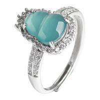 Natural Gemstone Finger Ring Jadeite with 925 Sterling Silver Calabash silver color plated Unisex light blue Sold By PC