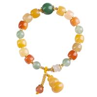 Lighter Imperial Jade Bracelet with Gemstone & Brass gold color plated mixed colors Length Approx 6.3 Inch Sold By PC