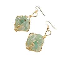Natural Gemstone Earrings Natural Stone with Zinc Alloy zinc alloy earring hook gold color plated 55mmx20-25mm Sold By Pair