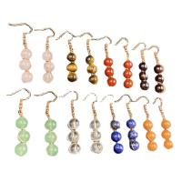 Natural Gemstone Earrings, Natural Stone, with Iron, iron earring hook, gold color plated, different materials for choice, more colors for choice, 50-55mmx8mm, Sold By Pair