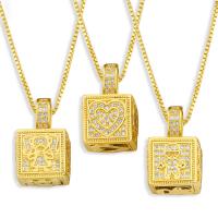 Cubic Zircon Micro Pave Brass Necklace, with 1.97 extender chain, gold color plated, different styles for choice & micro pave cubic zirconia, golden, nickel, lead & cadmium free, 20x11mm, Length:17.72 Inch, Sold By PC