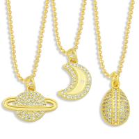 Cubic Zircon Micro Pave Brass Necklace, gold color plated, different styles for choice & micro pave cubic zirconia, golden, nickel, lead & cadmium free, 17x12mm, Length:17.13 Inch, Sold By PC