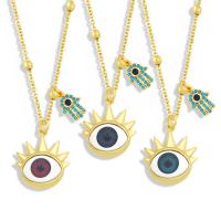 Evil Eye Jewelry Necklace, Brass, with Resin, with 1.97 extender chain, gold color plated, micro pave cubic zirconia & enamel, more colors for choice, nickel, lead & cadmium free, 22x19mm, Length:17.72 Inch, Sold By PC
