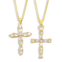 Cubic Zircon Micro Pave Brass Necklace with 1.97 extender chain Cross gold color plated micro pave cubic zirconia golden nickel lead & cadmium free Length 17.72 Inch Sold By PC