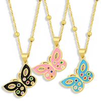 Cubic Zircon Micro Pave Brass Necklace, with 1.97 extender chain, Butterfly, gold color plated, micro pave cubic zirconia & enamel, more colors for choice, nickel, lead & cadmium free, 28x22mm, Length:17.72 Inch, Sold By PC