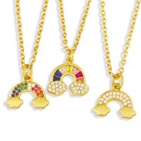 Cubic Zircon Micro Pave Brass Necklace, with 1.97 extender chain, Rainbow, gold color plated, micro pave cubic zirconia, more colors for choice, nickel, lead & cadmium free, 14x13mm, Length:17.72 Inch, Sold By PC