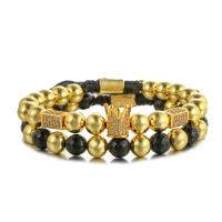 Brass Bracelet with Snowflake Obsidian Crown gold color plated Unisex & micro pave cubic zirconia nickel lead & cadmium free 8mm 12mm Length Approx 6.3-11 Inch Sold By PC