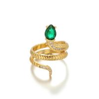 Cink Alloy Pljuska prst prsten, Zmija, zlatna boja pozlaćen, prilagodljiv & micro utrti kubni cirkonij & za žene, nikal, olovo i kadmij besplatno, 22x28mm, Veličina:6-8, Prodano By PC