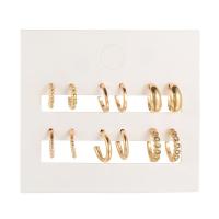 Zinc Alloy Stud Earring gold color plated 6 pieces & for woman & with rhinestone nickel lead & cadmium free 12mm 16mm Sold By Set