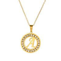 Titanium Steel Necklace, with 1.96inch extender chain, Alphabet Letter, gold color plated, different styles for choice & for woman & with rhinestone & hollow, 36mm, Length:Approx 15.7 Inch, Sold By PC