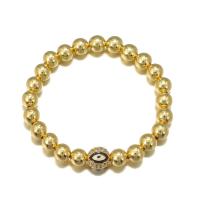 Cubic Zirconia Micro Pave Brass Bracelet, Evil Eye, gold color plated, ball chain & micro pave cubic zirconia & for man, more colors for choice, nickel, lead & cadmium free, 8mm, Length:Approx 7.3-7.6 Inch, Sold By PC