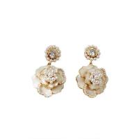Brass Drop Earring with Plastic Pearl Rose plated for woman & enamel & with rhinestone Sold By Pair