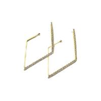Boucles d'oreilles pendantes en laiton, Losange, Plaqué d'or, pavé de micro zircon & pour femme, 40x60mm, Vendu par paire