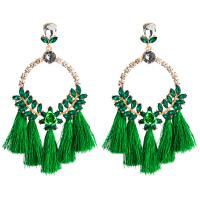 Fashion Fringe Earrings Zinc Alloy with Polyester Yarns & acrylic rhinestone gold color plated dyed & for woman Sold By Pair