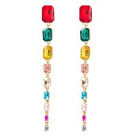 Tibetan Style Drop Earrings, gold color plated, for woman & with glass rhinestone, more colors for choice, 13x132mm, Sold By Pair