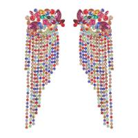 Fashion Fringe Earrings Zinc Alloy gold color plated for woman & with rhinestone Sold By Pair