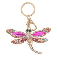 Bag Purse Charms Keyrings Keychains, Tibetan Style, Dragonfly, gold color plated, with rhinestone, more colors for choice, 102x125mm, Sold By PC