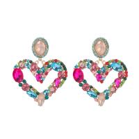 Rhinestone Earring Zinc Alloy Heart gold color plated for woman & with rhinestone & hollow Sold By Pair