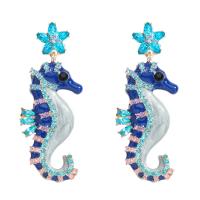 Rhinestone Earring Zinc Alloy with acrylic rhinestone Seahorse gold color plated for woman & enamel Sold By Pair