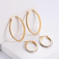 Titanium Steel Hoop Earring 18K gold plated & for woman & with rhinestone Sold By Pair