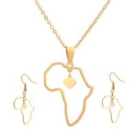 Fashion Stainless Steel Jewelry Sets, earring & necklace, Map, plated, for woman & hollow, more colors for choice, Length:Approx 19.69 Inch, Sold By Set