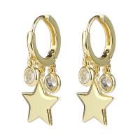 Huggie Hoop Drop Earring Brass Star fashion jewelry & for woman & with rhinestone golden Sold By Lot