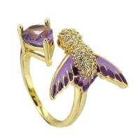 Brass Cuff Finger Ring, with Glass Rhinestone, Adjustable & fashion jewelry & for woman & enamel & with rhinestone, purple, 15x19mm, 10PCs/Lot, Sold By Lot