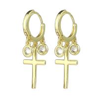 Cubic Zirconia Micro Pave Brass Earring Cross fashion jewelry & for woman & with rhinestone golden Sold By Lot